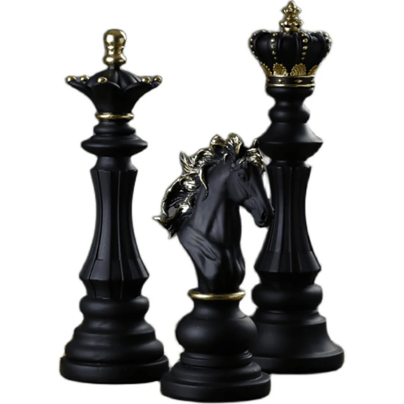 Resin Retro International Chess Figurine for Interior King Knight Sculpture Home Desktop Decor Living Room Decoration