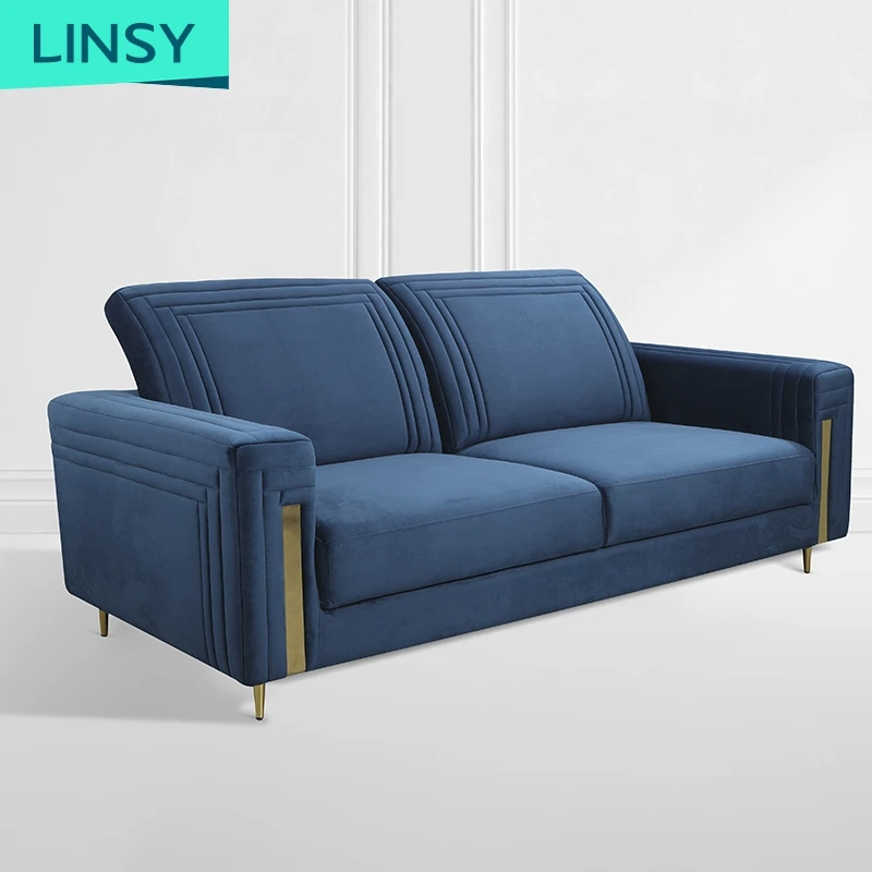 Linsy Italian Style Minimalist Modern Seating Blue Velvet Sofa Set Furniture Living Room Modular Sofa Jym2181