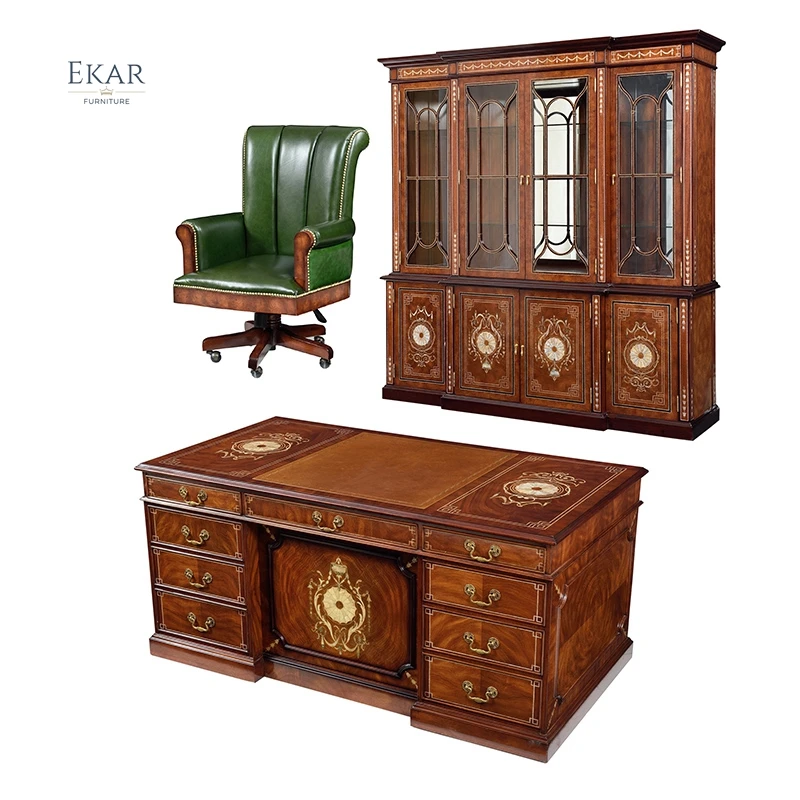 Italian Style Classic Hand Carved Oval Solid Wood High Gloss Paint Black Antique Home Office Desk