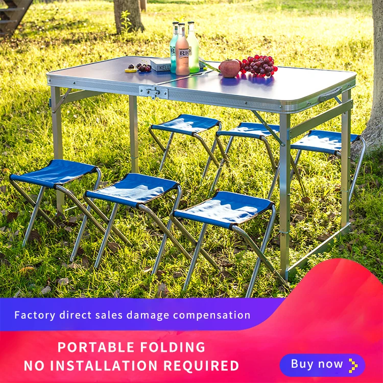 
Blue Green White Folding Picnic Tables Lightweight Desk Portable Handle Camping Folding Table And Chairs Set 