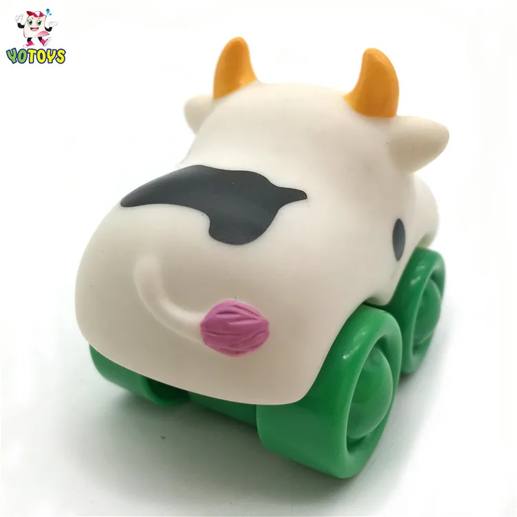 Dongguan Manufacturer Mini Plastic Animal Pig Cow Cat Small Car Toy Set Vehicle for Boys Kids Gift