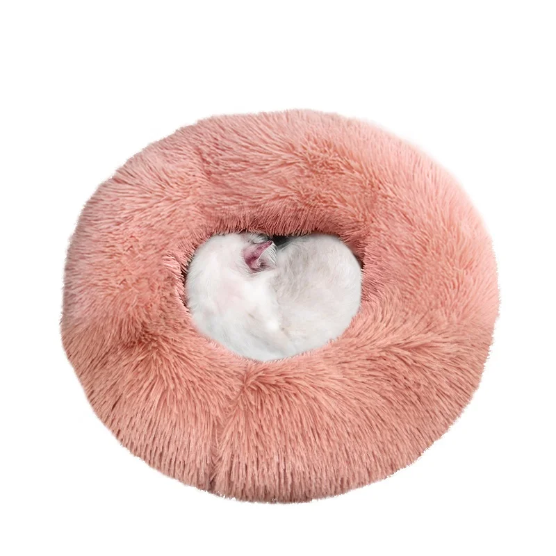 Factory Wholesale Non-slip Bottom Washable Plush Fluffy Soft Round Pet Dog Bed Donut Cat Bed