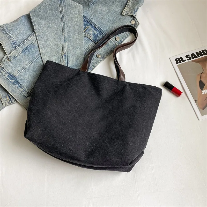 Solid large capacity custom logo beach bag high quality canvas bags portable shopping handbags