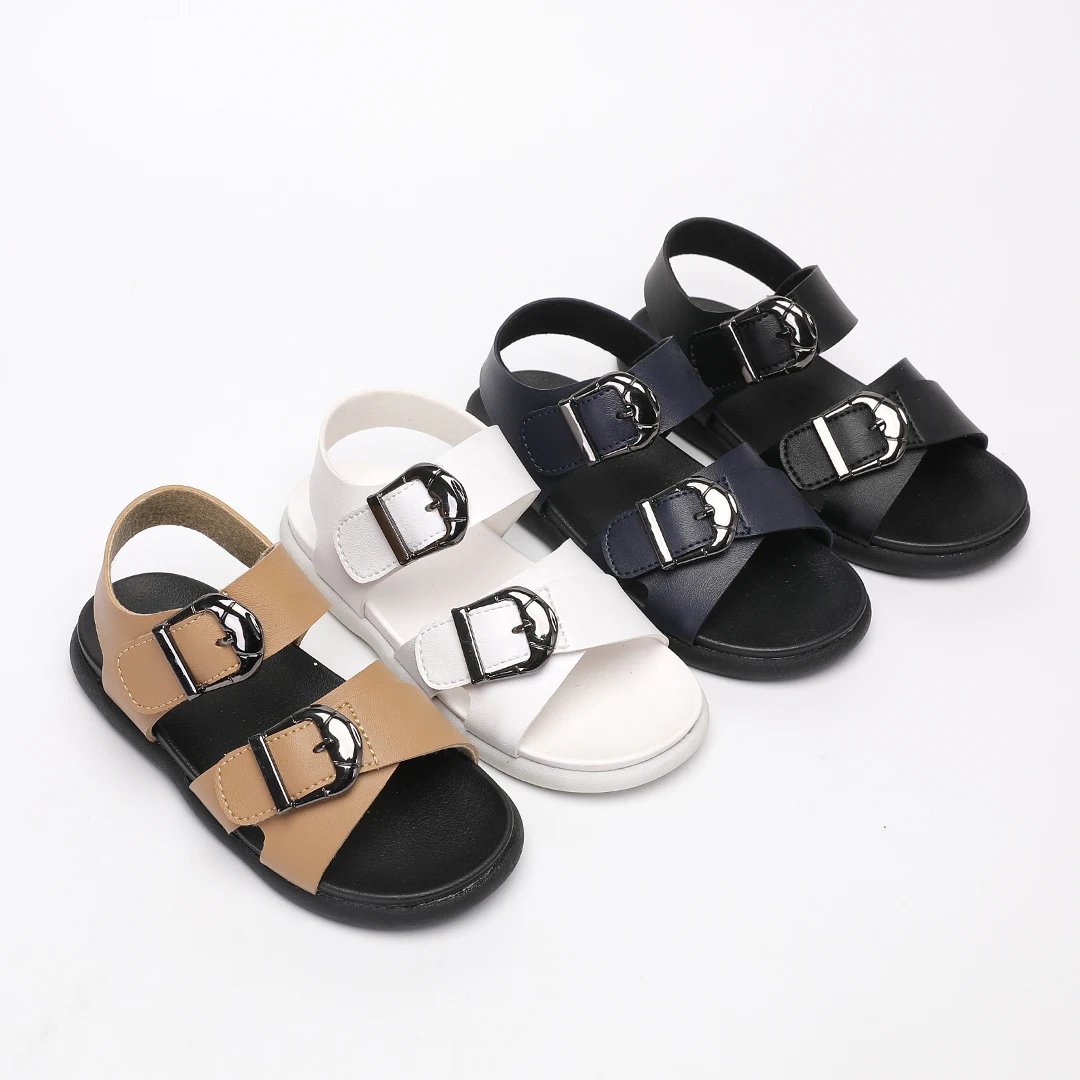 Fashionable Summer Student Beach Sandals shoes for Boys New Kids leather material sandals buckle strap flat feature sandals
