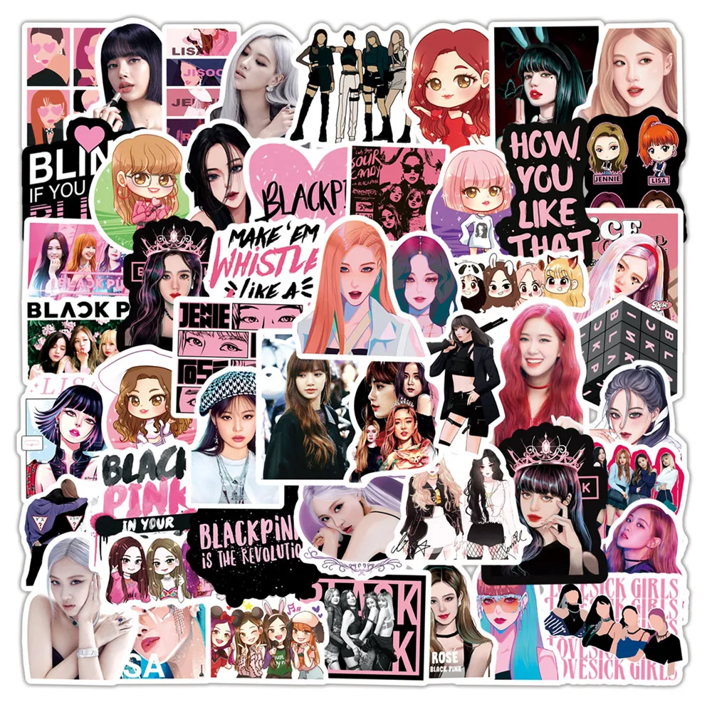  50 шт. корейские женские наклейки Kpop Star Jisoo Jennie Rose Lisa черные и Розовые «сделай сам» для ноутбука скейтборда чемодана