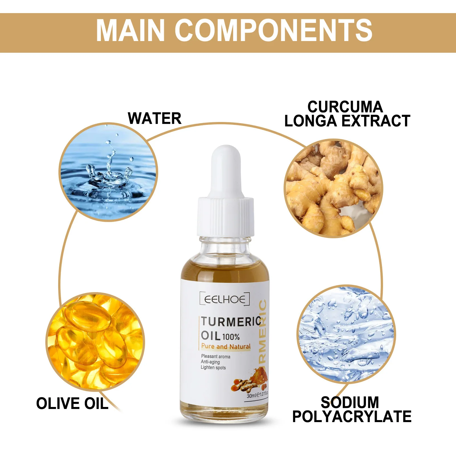 Skin Care Glow Lightening Whitening Essence Acne Pimple Removal Dark Spot Face Oil Turmeric Serum Facial Essence