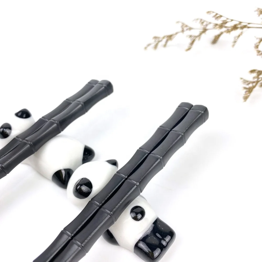 hot sale 5prs  Fiberglass  bamboo   chopsticks   5pcs  ceramic panda rest for Gift BOX Dishwasher safe