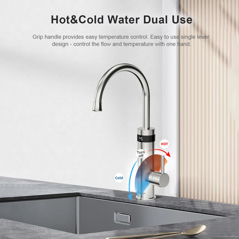 Briwellna 220V 3200W 304 Stainless Steel Kitchen Instant Hot Water Taps Fast Electric Faucet