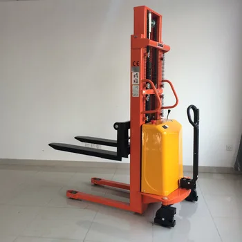 battery operated 4 wheel electric reach truck forklift truck 1 ton semi-electric pallet stacker