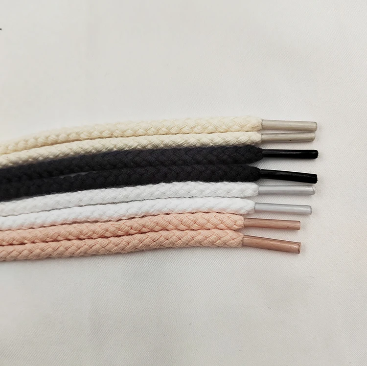 Custom Woven Braided Cotton Cord round Drawcord for Hoodie Strings Metal Metallic Finish Glitter Pattern for Bags Shoelaces