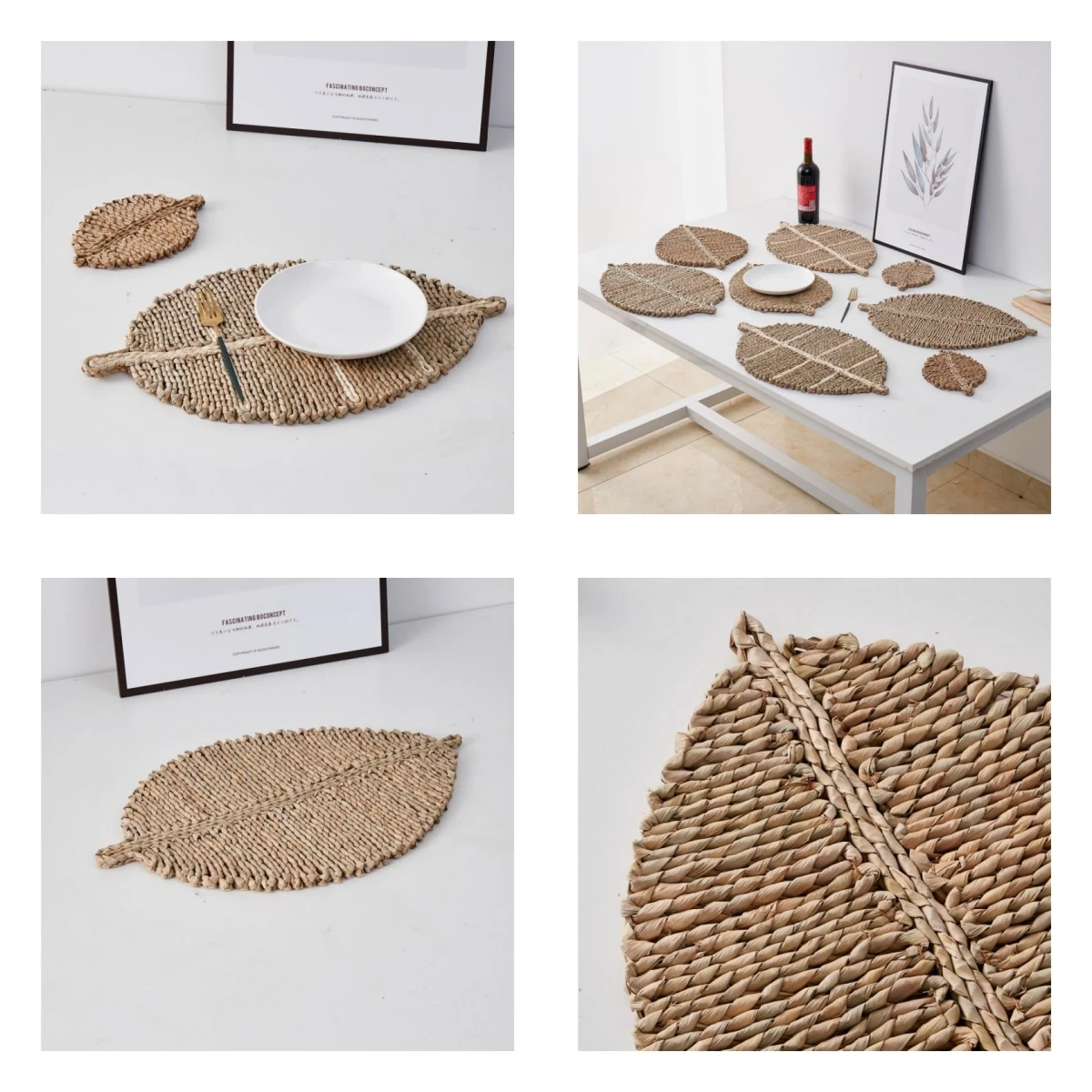 Hot Sale Treelike Woven Cattail Grass Coaster Natural Seagrass Place Mat for Drink Heat Insulation Cup Mat Pad