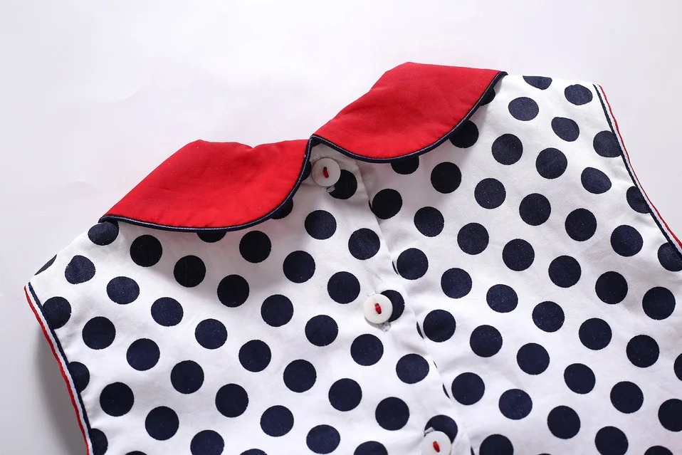 Pettigirl New Summer Smocked Dress for Girls Knee-length Polka Dot Sleeveless Dress with Embroidery 1BAG=1PCS