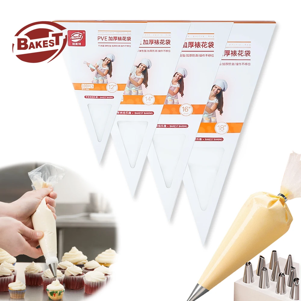 BAKEST High Quality Disposable Plastic Pastry Tools Bags 12 inches Icing PVE/PE Tipless Thicker Piping Bags For Cake Cupcake