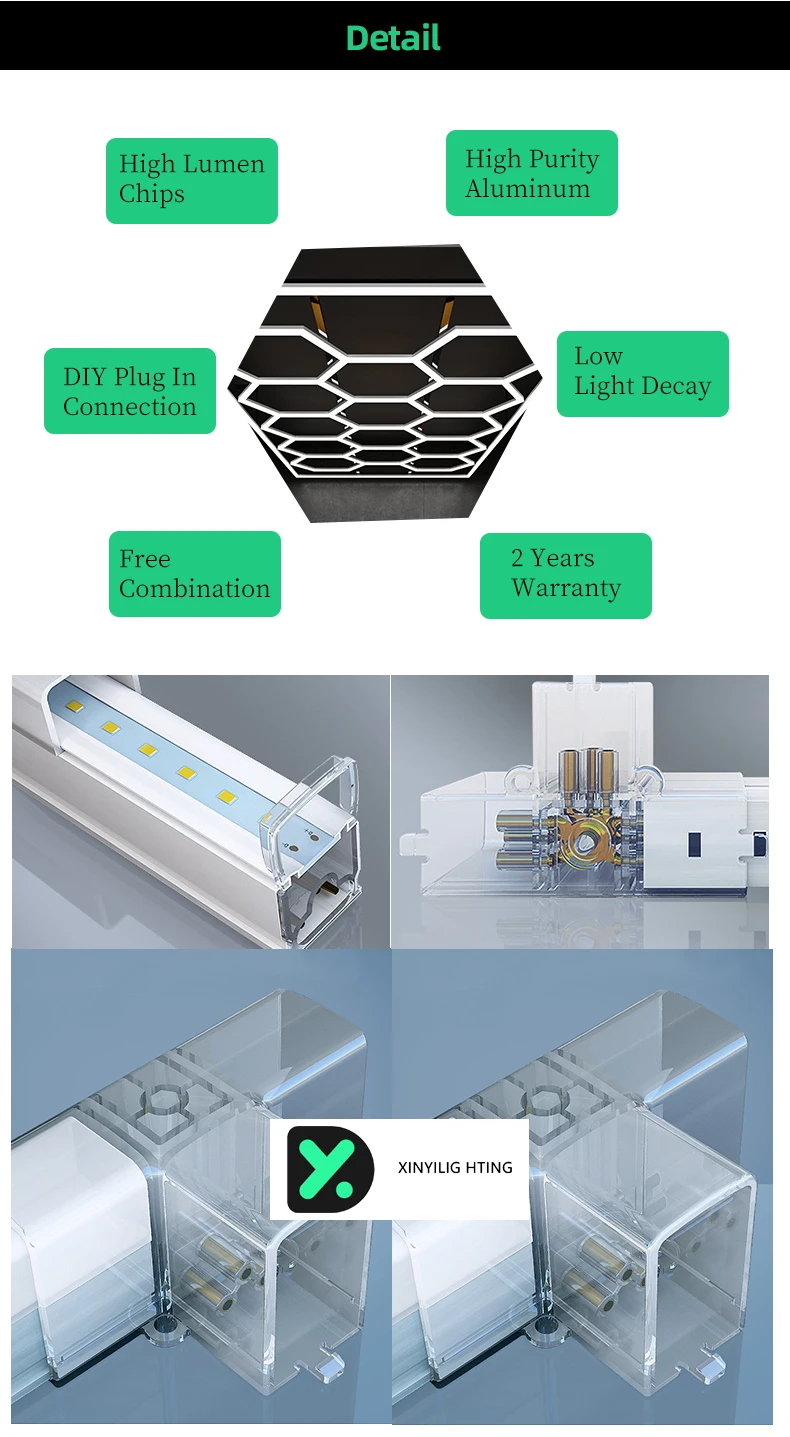 High lumen aluminum hexagon detailing led parking garage luminaires lights honeycomb decorative barber shape car wash light