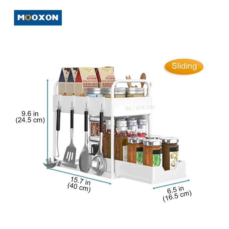 Wholesale ABS Plastic 2 Tier Sliding Undersink Storage Basket Rack Kitchen Shelf Under The Sink Organizer For Bathroom