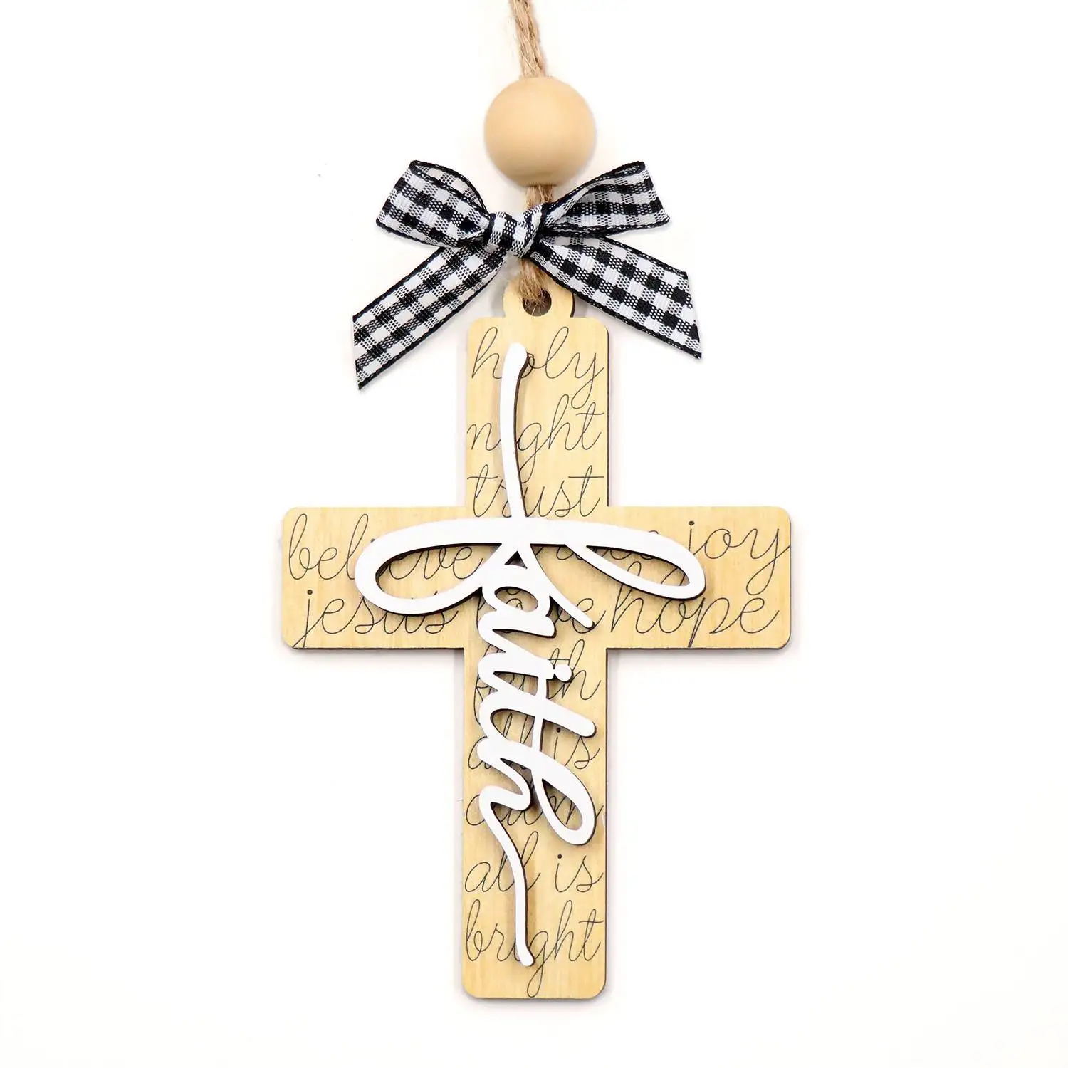 ZSHCH1703 White Lacquered  Boards UV Printed Crosses Graphic Design for Christmas  Ornament wood
