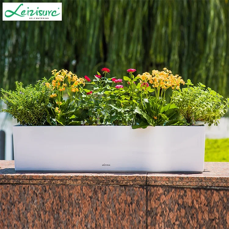 Wholesale White Simple Large Big Size Garden Vegetable Planting Rectangular Self Watering Plastic Resin Flowers Plant Pots