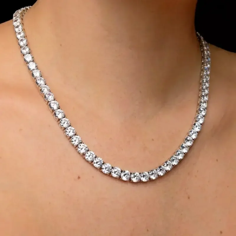 Bling Fully Moissanite Jewelry moissanite 3mm Tennis Chain 925 Sterling Silver Iced Out Hip Hop Tennis Necklace jewelry