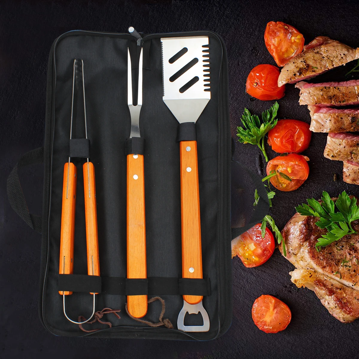 3 предмета в комплекте из массива дерева дверные ручки из нержавеющей стали для барбекю из нержавеющей стали набор инструментов с открывалка для бутылок в хвостовой части шпатель