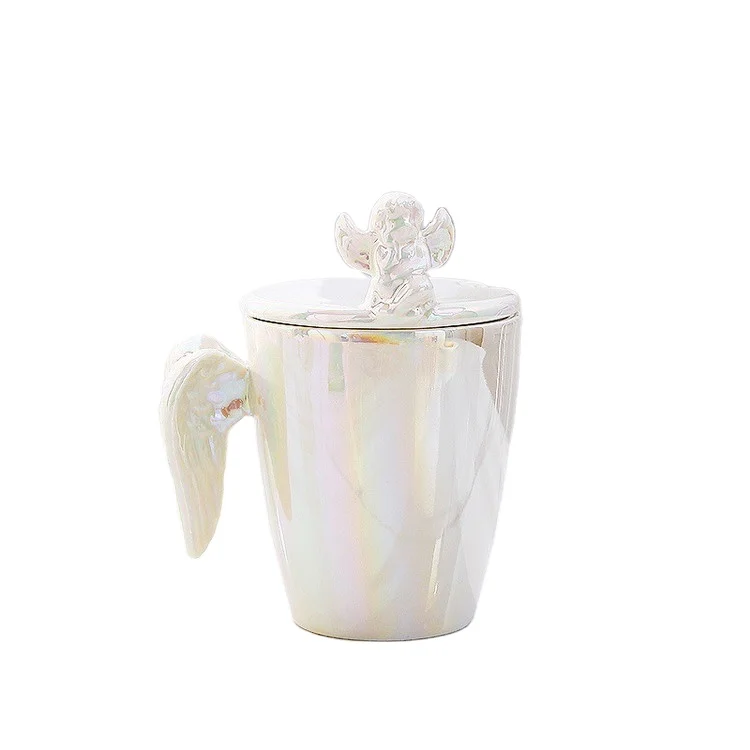 Angel wing handle shaped pearl glazed porcelain coffee mug
