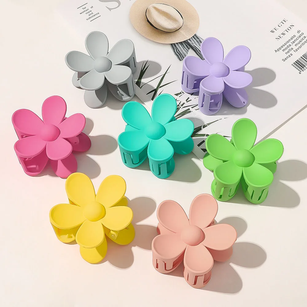 Wholesale Cute Candy Colors Hair Clip Matte Big Flower Hair Claws Plastic Hair Clips For Girls