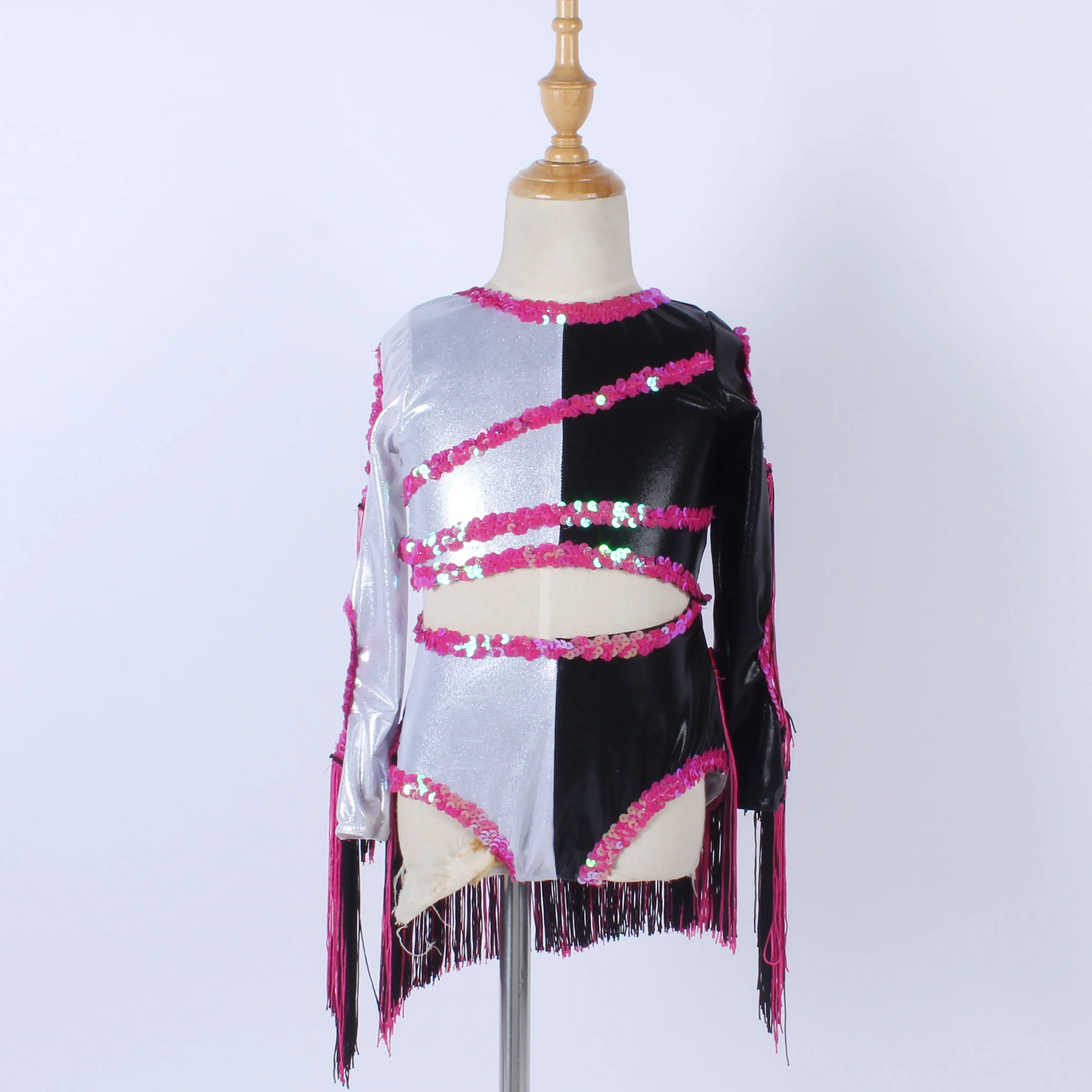 shiny foil dance leotard adult child latin pink sequin dance costume lovely tassel stage performance jazz dance wear