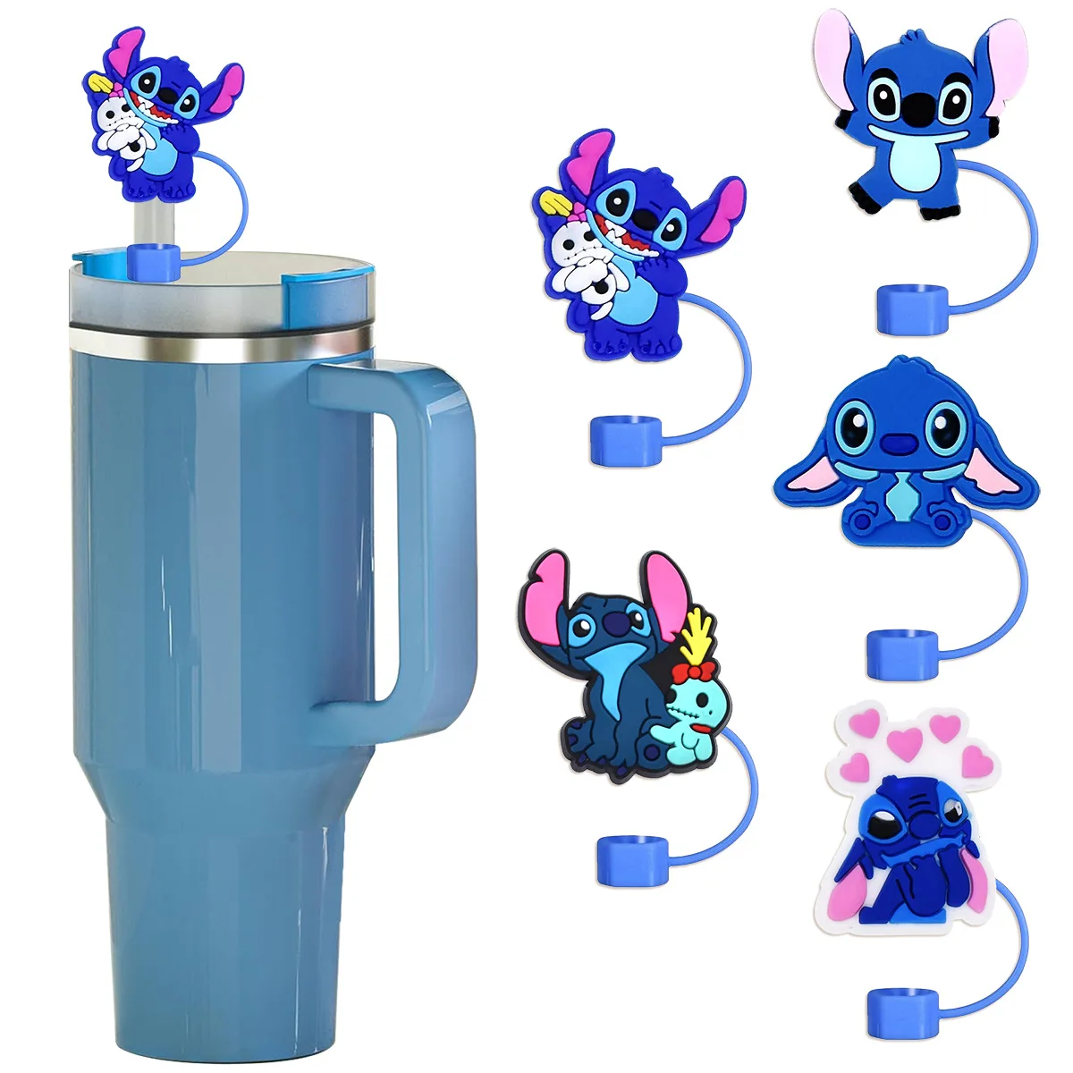 2024 New Hot Cartoon Stitch Straw Cover Anime Lilo Straw Cover Cap Cute Stitch Straw Toppers for Decoration