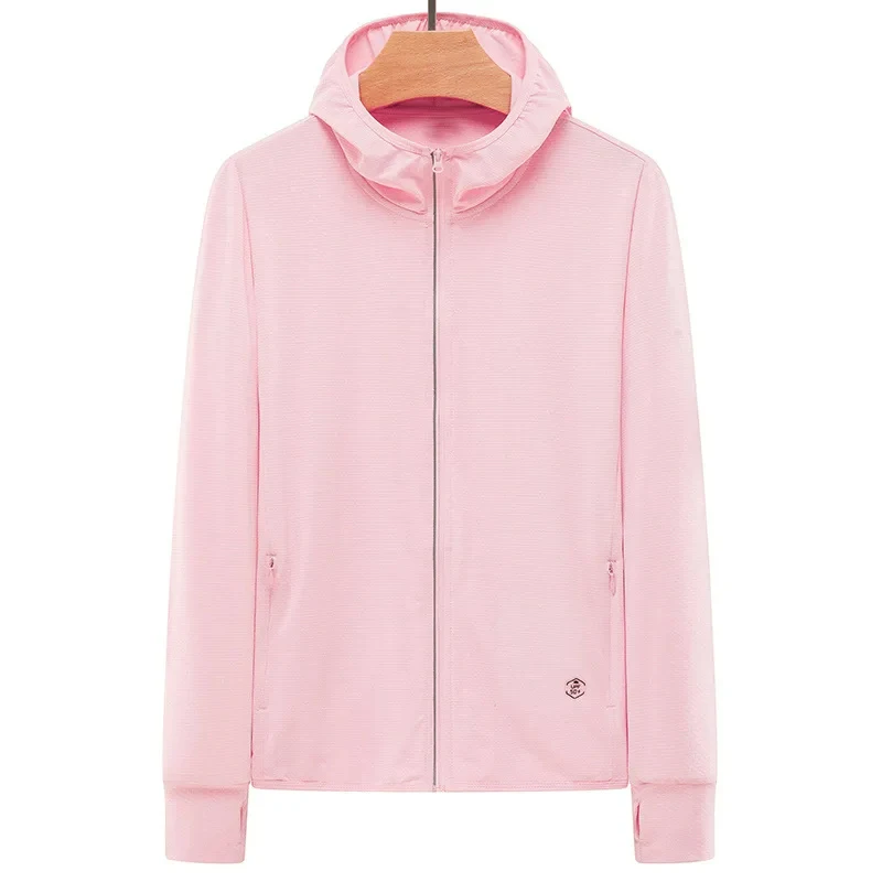 Summer new knitted sunscreen couple hooded ice silk windbreaker UV protection UPF50+