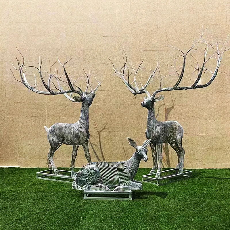 Animal Sculpture Statue Fancy Large Stainless Steel Decorative Metal Customized Deer Cattle Horse Elephant Abstract Outdoor Free