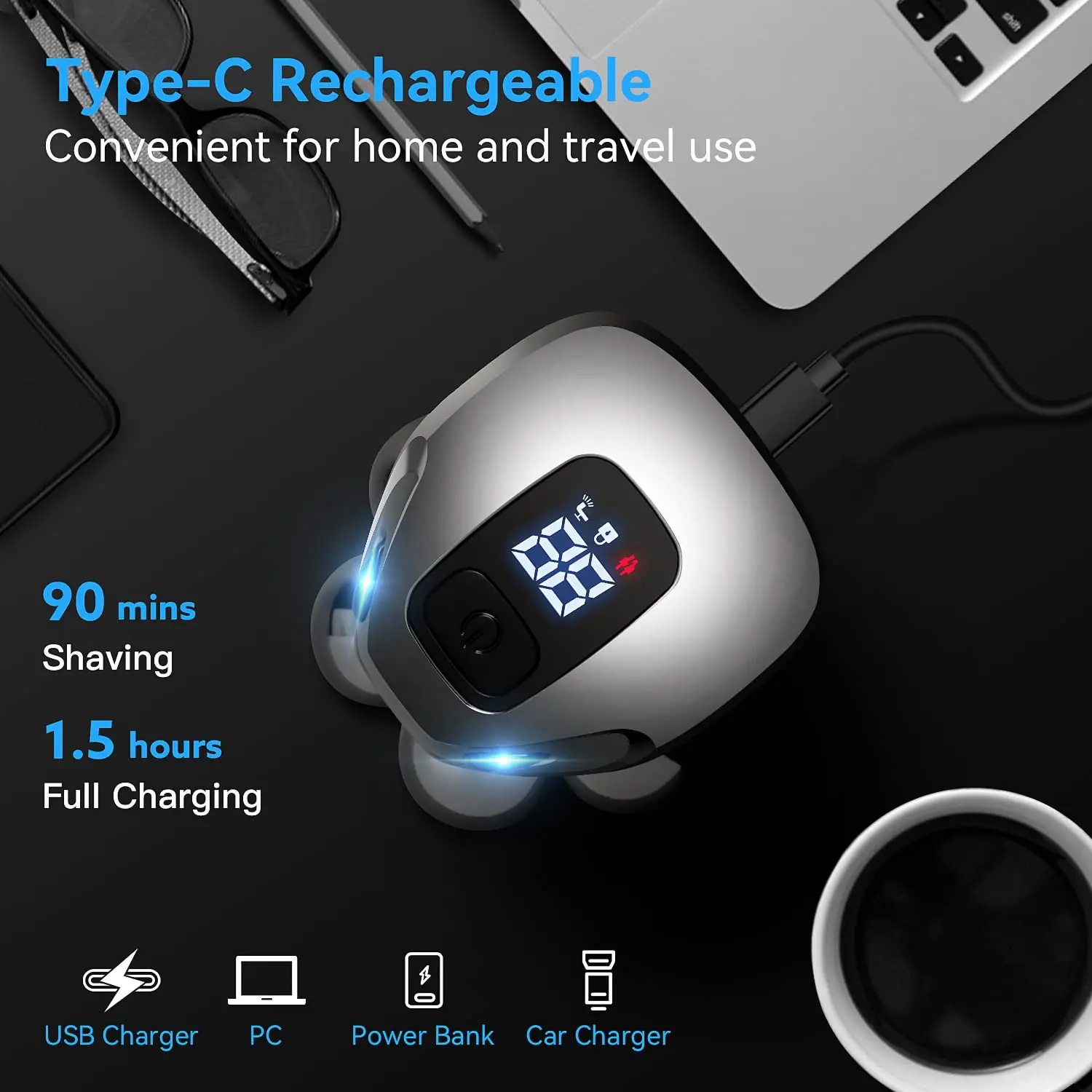 7D Amazon Best Seller Mini Portable Face Hair Remover USB Waterproof Rotary Beard Nose Hair Trimmer Electric Mens Razor Shaver