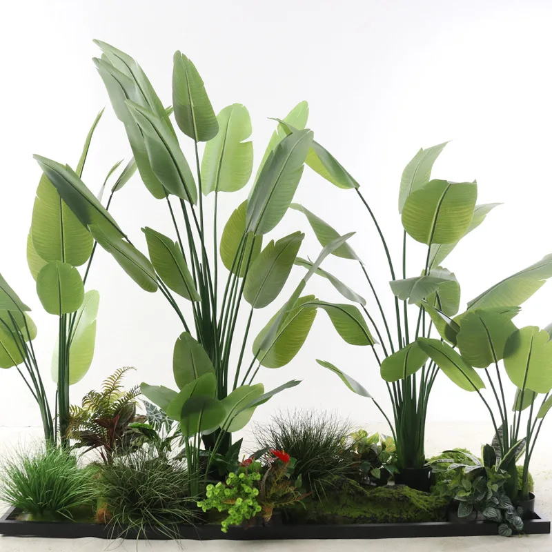 Real touch Indoor Ornamental Artificial Plam Plant Faux Leaf Large Outerdoor artificial trees with Pot for Home Decor or Office