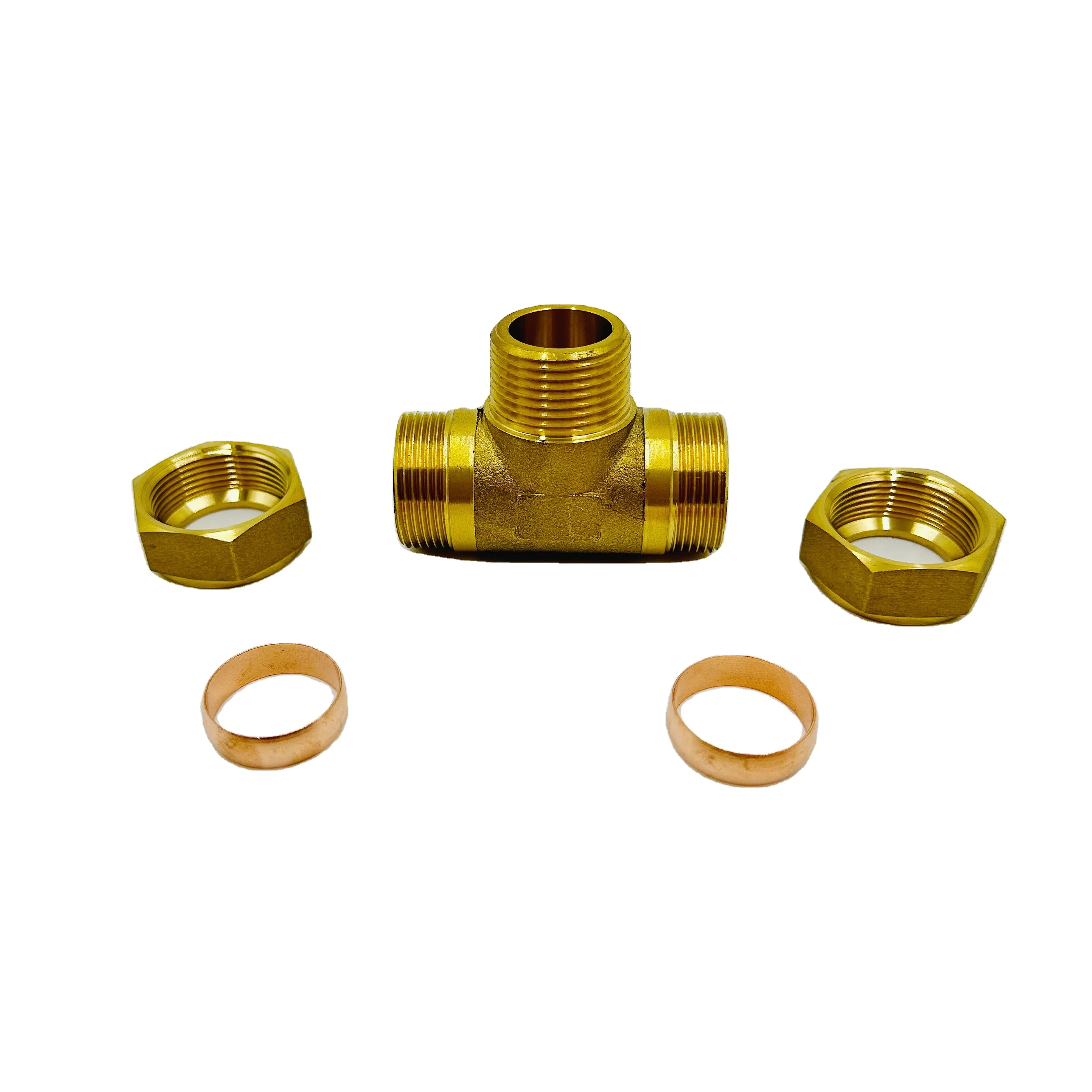 Factory Tee Copper Fittings Valves 22mm Male Brass Pipe Tee Compression Fitting Connector