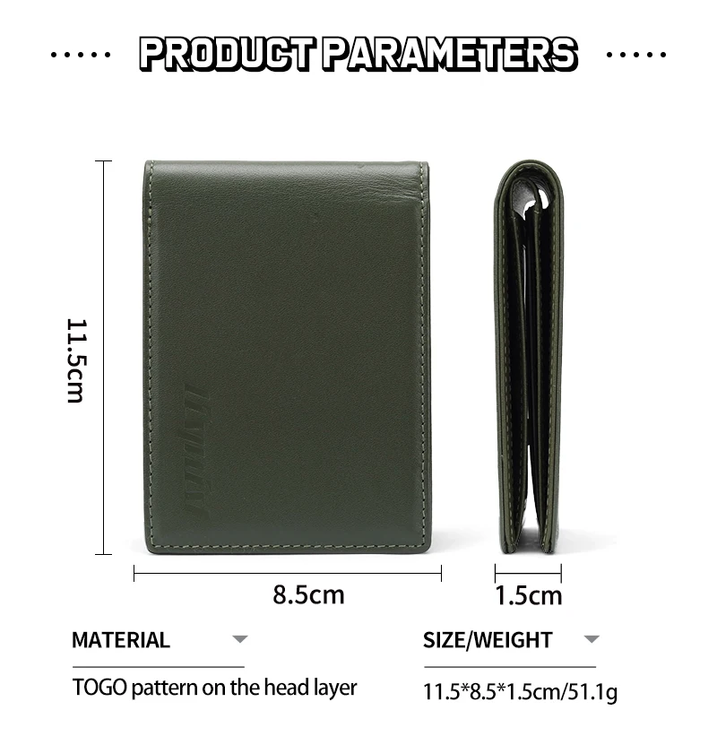 Minimalist Genuine Leather Credit Card Holder Wallet With Transparent ID Window RFID Blocking Slim Bifold Wallet For Man