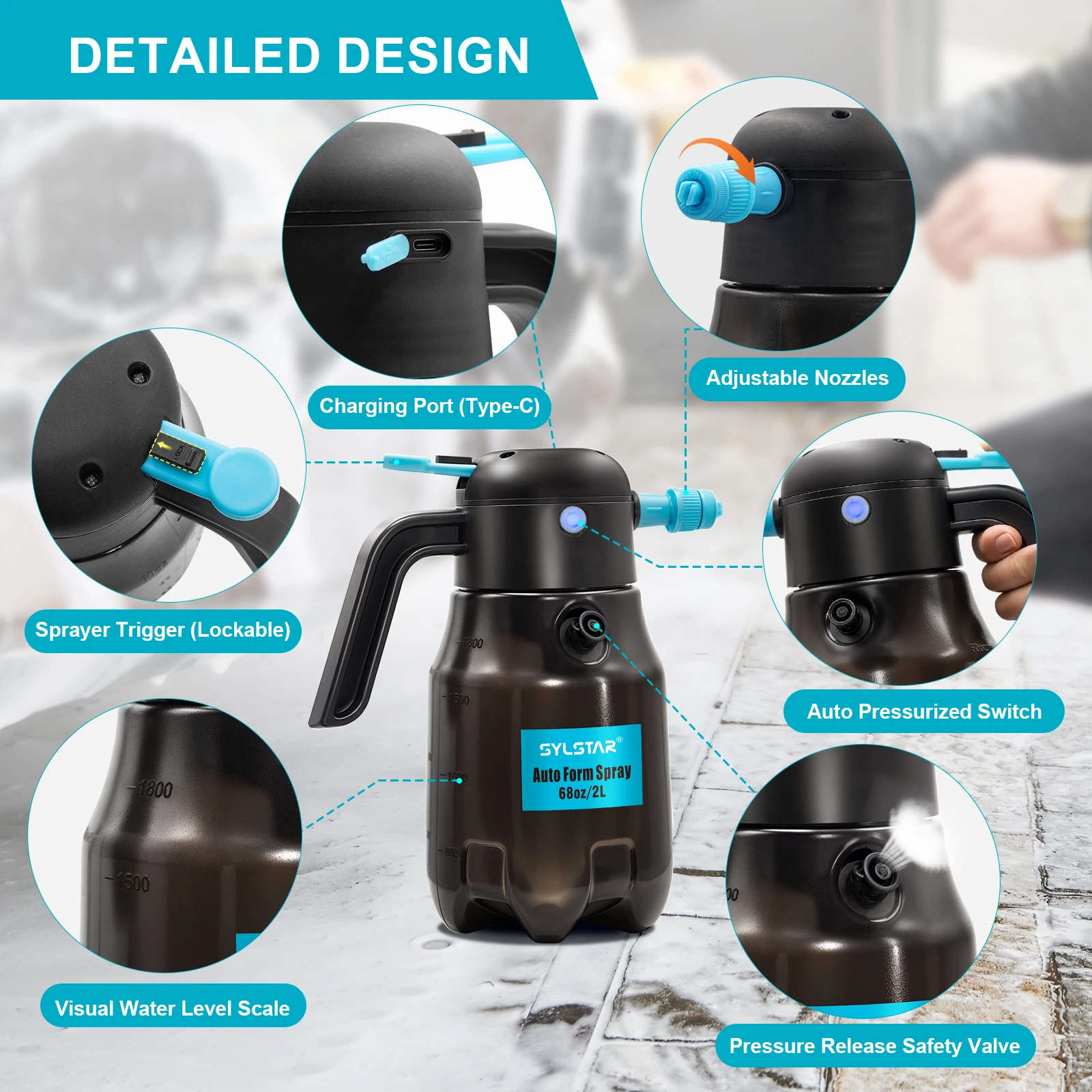 foam electric sprayer Battery Powered Foam Sprayer for Car Wash USB Rechargeable Cordless Pump for Car Cleaning