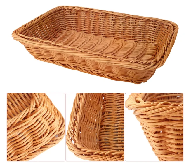 Oblong Shape Natural Supermarket Snack Storage French Baguette Bread Proofing Plastic Rattan Bakery Basket