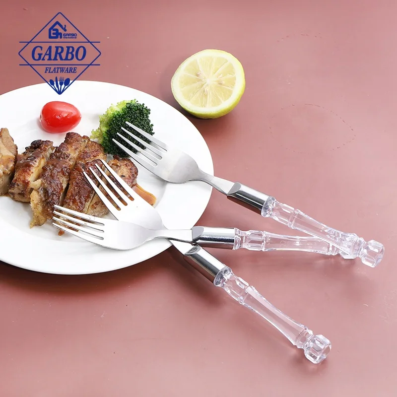 Factory Cheap Price Restaurant Stainless Steel Fork Transparent Plastic Handle Fruit Fork 13/0 Stainless Steel Dessert Fork