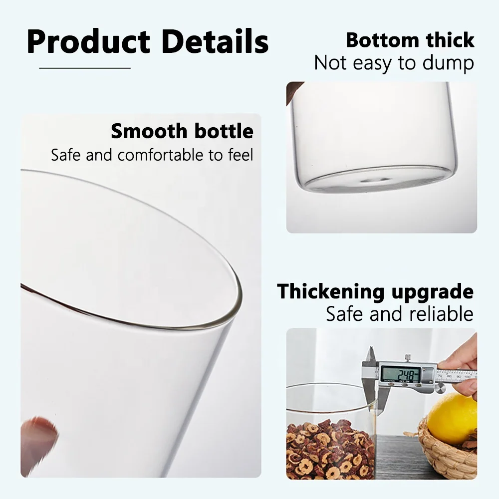 Round Airtight Coffee Tea Spice Glass Jar Kitchen Organizer Storage Bottles Sealed Glass Food Storage Jars with Bamboo Lid