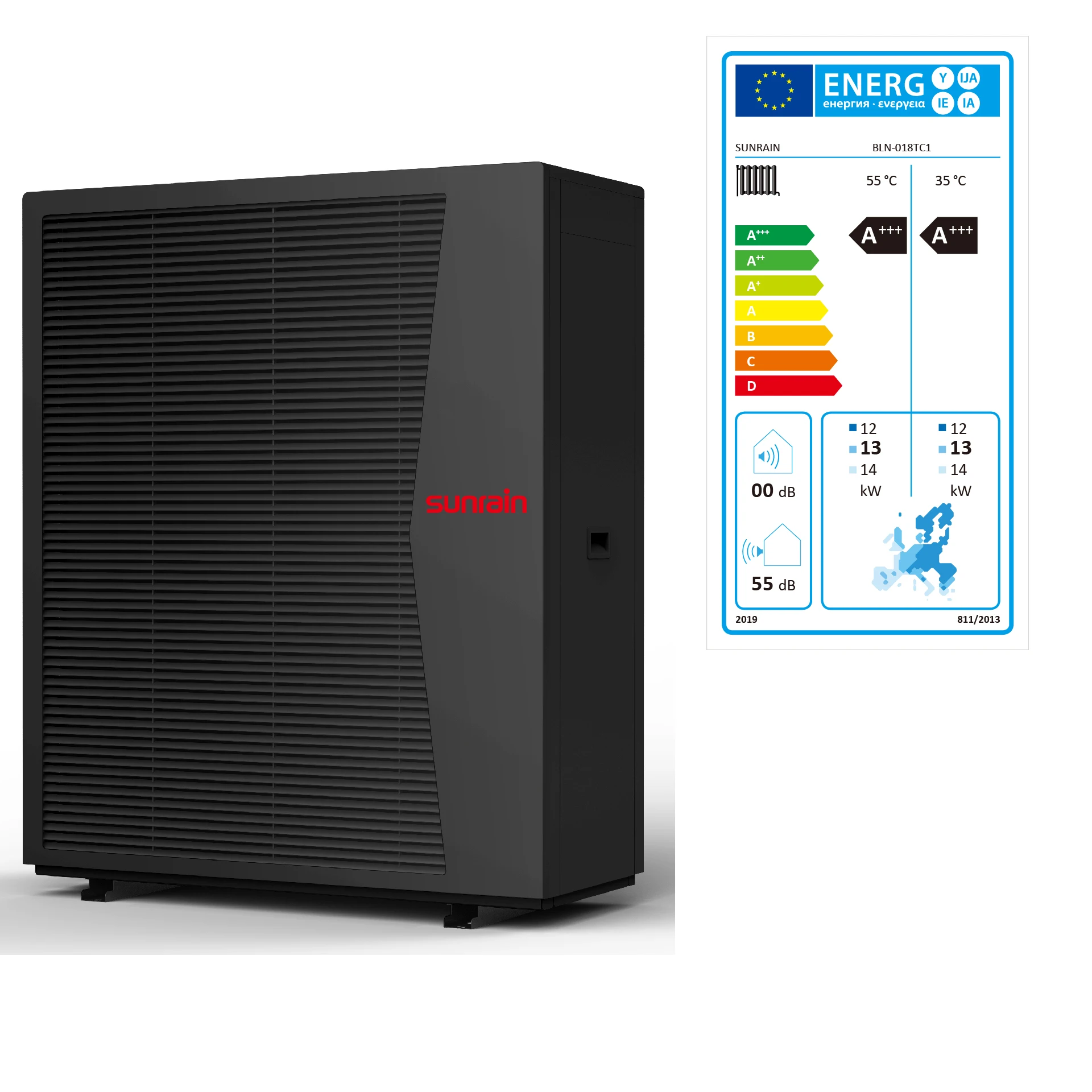 Sunrain R290 7~22kW A+++/EVI/Wifi/DC Inverter Monoblock Air Source Heat Pump Water Heater For Heating/Cooling Pompe a chaleur