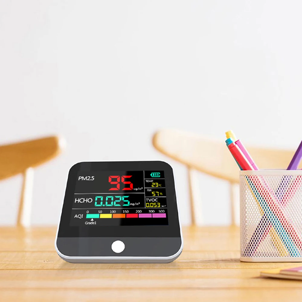 LCD color screen harmful gas analyzer USB rechargeable 2200mAh 6-in-1 pm2.5/HCHO/TVOC/temperature/humidity/AQI air detector