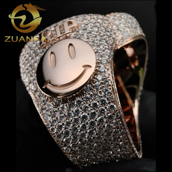3D Logo Custom Men Diamond Ring Hand setting Moissanite Diamond Cuban Rings 925 Sterling Silver hip hop Ring Super Shine