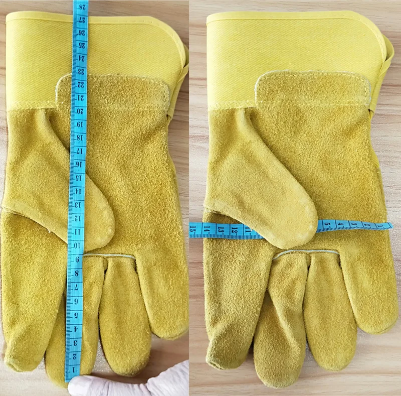 Durable Abrasive Heat and Cut Resistant Cuff Protection Cowsplit Leather Safety Work Gloves