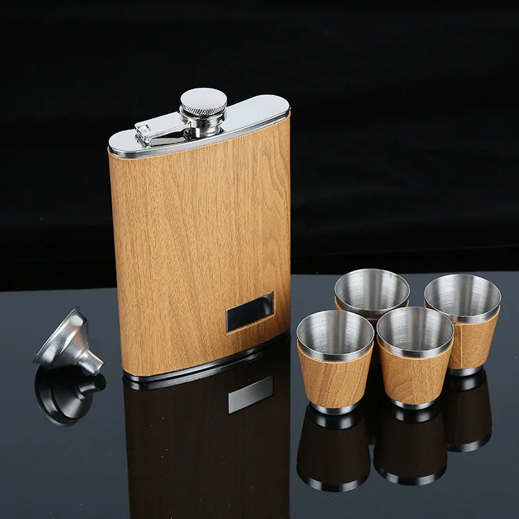 Seaygift liqou flask gift box set stainless steel travel flask 9oz wooden flagon wine pot whiskey alcohol hip flasks for men