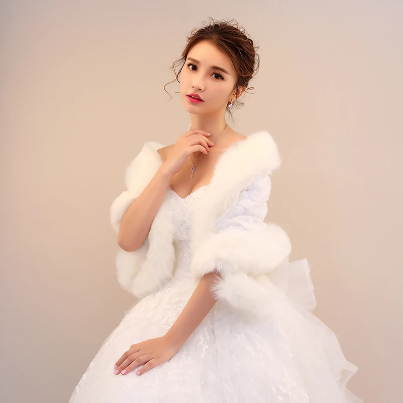 
Bridal shawl fabric rose cotton faux fur large cloak warm shawl hot winter wedding accessories 