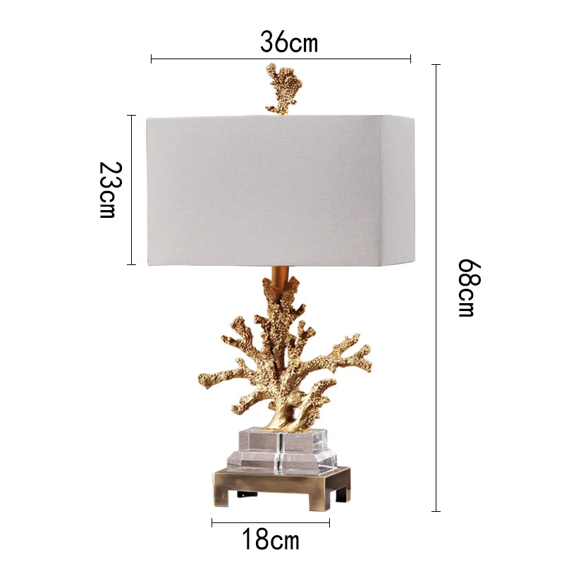 living room bedroom decorative luxury crystal base coastal gold coral bed side hotel table lamps