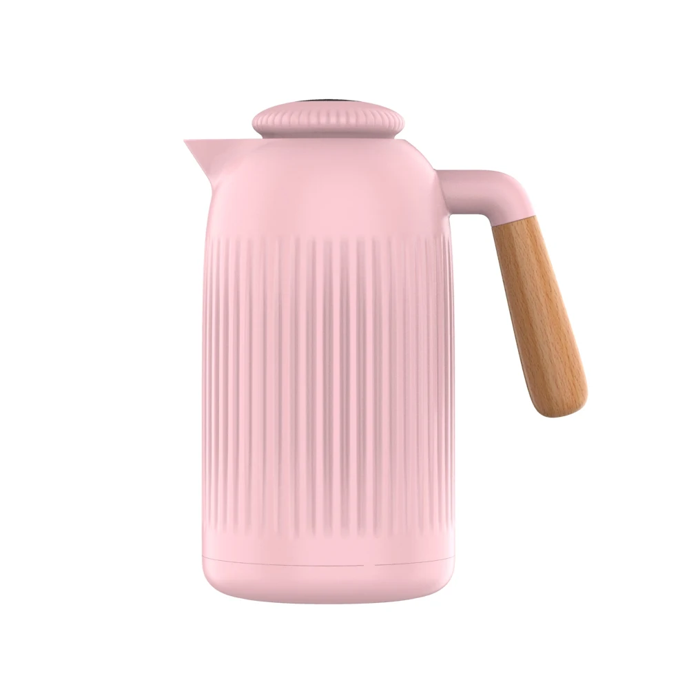PICUS 1.0L nordic vacuum flask  PP outer  pink glass refill coffee jug hot tea pot thermal carafe push button with wooden handle