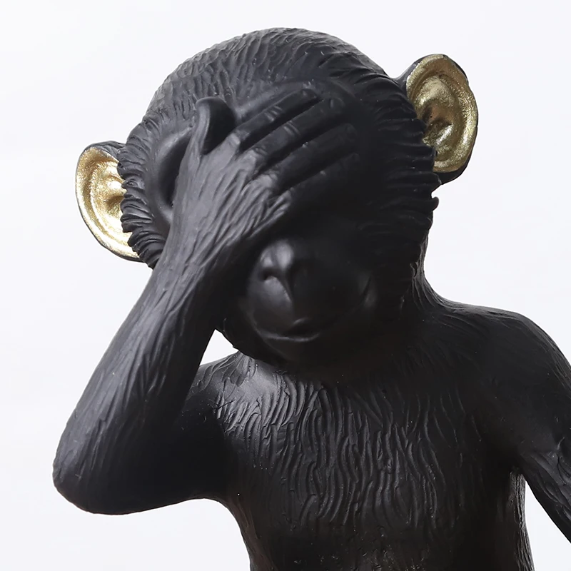 Redeco Brand New Stock Monkey Statue Grey Matte Monkey Ornament Resin Monkey Crafts For Gifts Home Decorations
