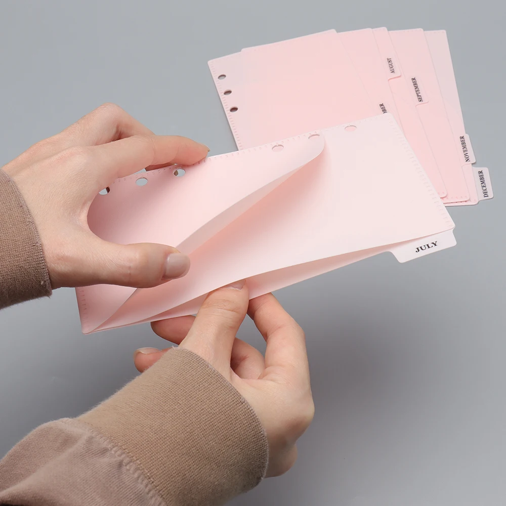 A6  Pink Frosted PP Cash Envelopes 6 Tabs 2 Pockets Zipperless Money Envelopes Loose Leaf 6 Hole Cash Budget Envelope Dividers