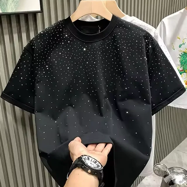Мужская хлопковая Футболка со стразами и коротким рукавом