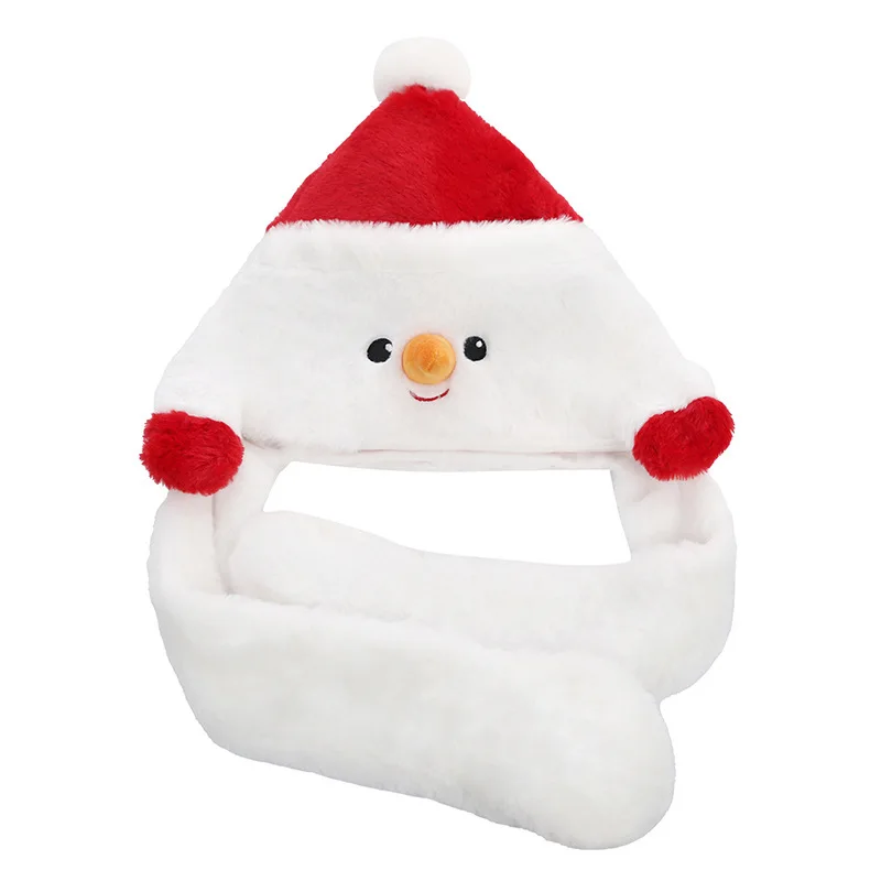 Christmas Bunny Hat With Air Pumping Moving Ears Plush Lovely Soft Cute Snowman Cap Funny Santa Claus Hats Led Light