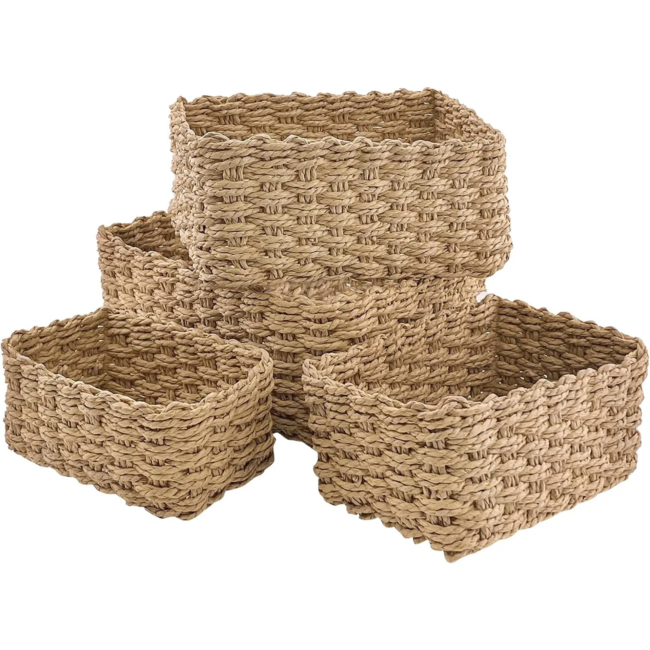 Recycled paper woven storage box, handmade woven storage basket,clothing, cosmetics, miscellaneous items sorting and storage